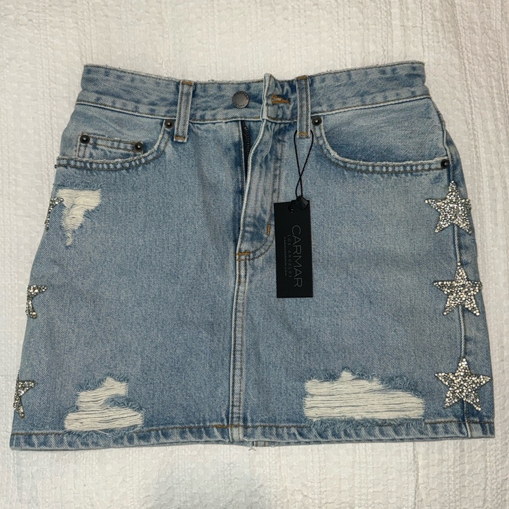 Carmar Denim Skirt Size 25 with star detailing